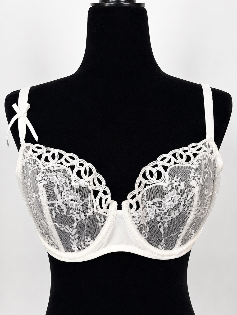 Simone Perele Vintage Ivory Sheer Lace Underwire Bra Bow Detail Romantic 36D